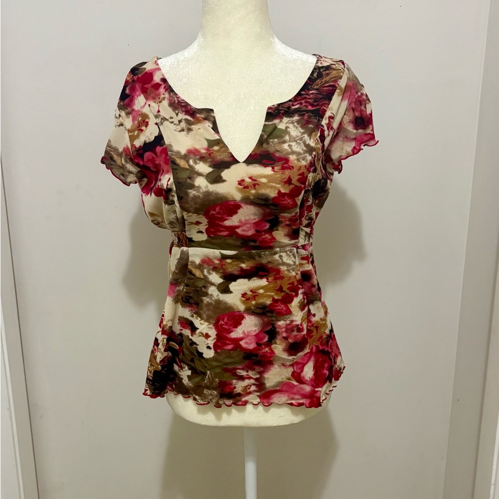 INC International Concepts Pink and Brown Floral Blouse